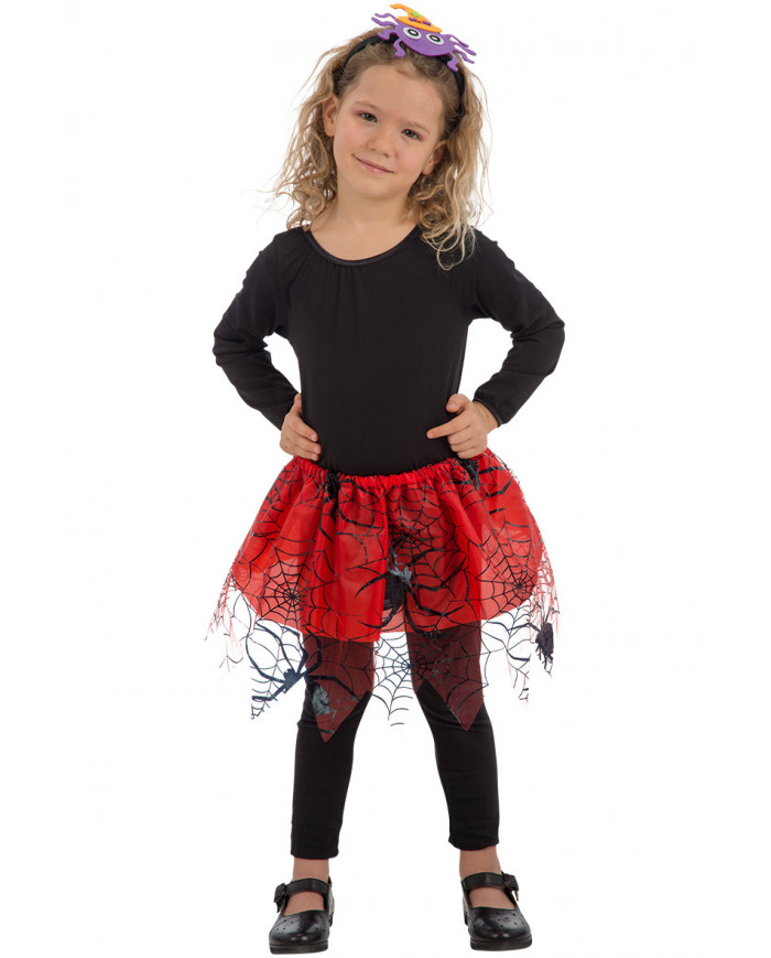 Red veil skirt with black prints of spiderwebs, one size for