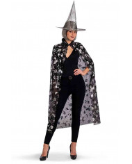 Witch set for woman composed of a black fabric cape long cm.120