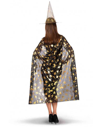 Witch set for woman composed of a black fabric cape long cm.120