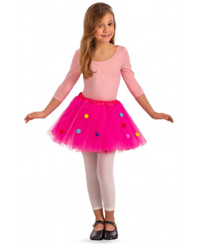 Tutu skirt in fuchsia veil with colored polka dots, long cm.30.
