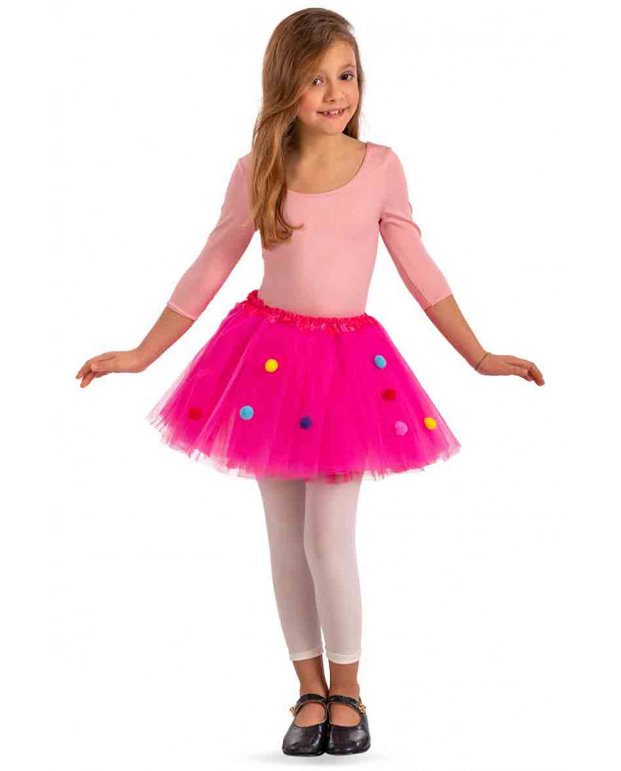 Tutu skirt in fuchsia veil with colored polka dots, long cm.30.