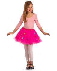 Tutu skirt in fuchsia veil with colored polka dots, long cm.30.