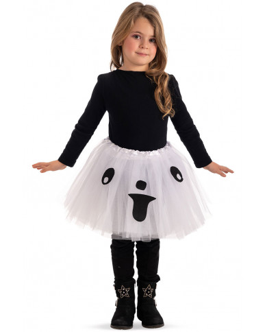 White veil skirt for kid 30 cm long, with the print of a ghost.