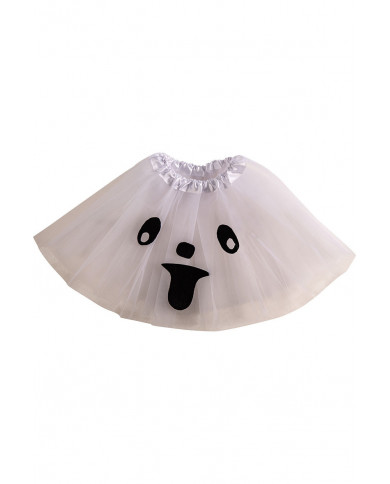 White veil skirt for kid 30 cm long, with the print of a ghost.
