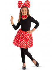 Skirt for kid in red fabric with white polka dots 30 cm long.