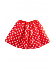 Skirt for kid in red fabric with white polka dots 30 cm long.