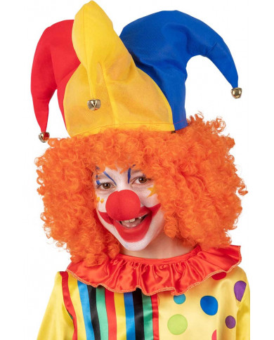 Funny set consisting of a multicolored jolly hat with bells and