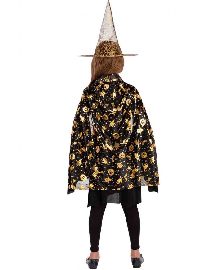 Witch set that includes a black fabric cape long cm.80 and hat