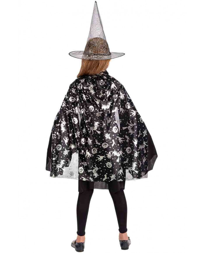 Witch set that includes a black fabric cape long cm.80 and hat