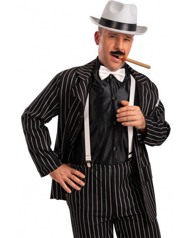 Mafia set consisting of hat, bow tie, suspenders, cigar and