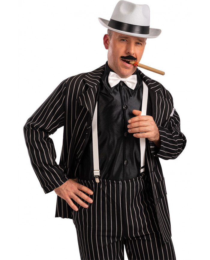 Mafia set consisting of hat, bow tie, suspenders, cigar and