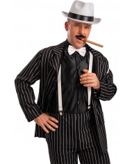 Mafia set consisting of hat, bow tie, suspenders, cigar and