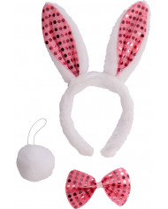 Bunny set consisting of headband, bow tie and pom-pom tail in