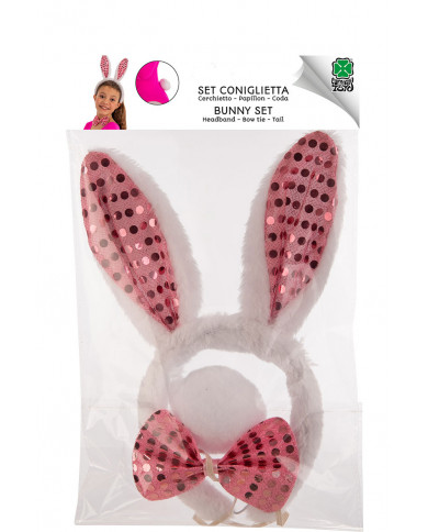 Bunny set consisting of headband, bow tie and pom-pom tail in