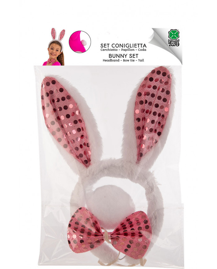 Bunny set consisting of headband, bow tie and pom-pom tail in