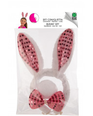 Bunny set consisting of headband, bow tie and pom-pom tail in