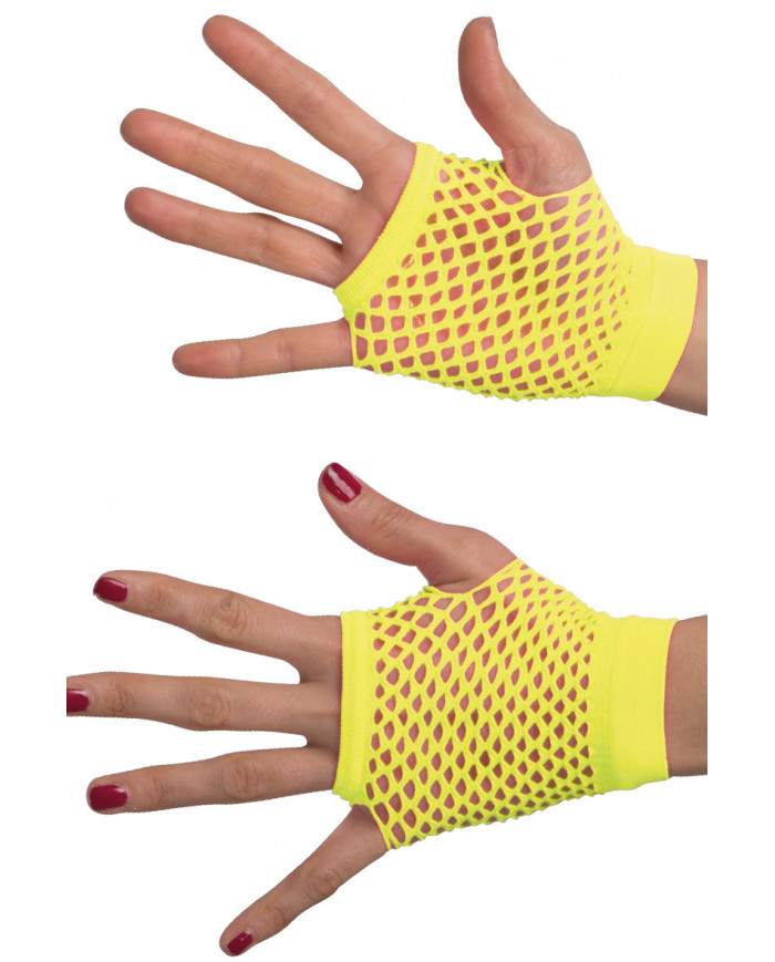 Fluo yellow fishnet gloves without fingers, a 198 s style that