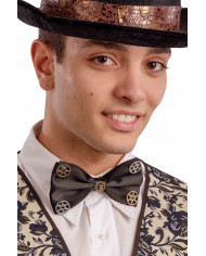 Beautiful black satin bow-tie decorated with gold and silver