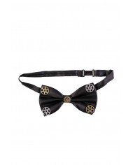 Beautiful black satin bow-tie decorated with gold and silver