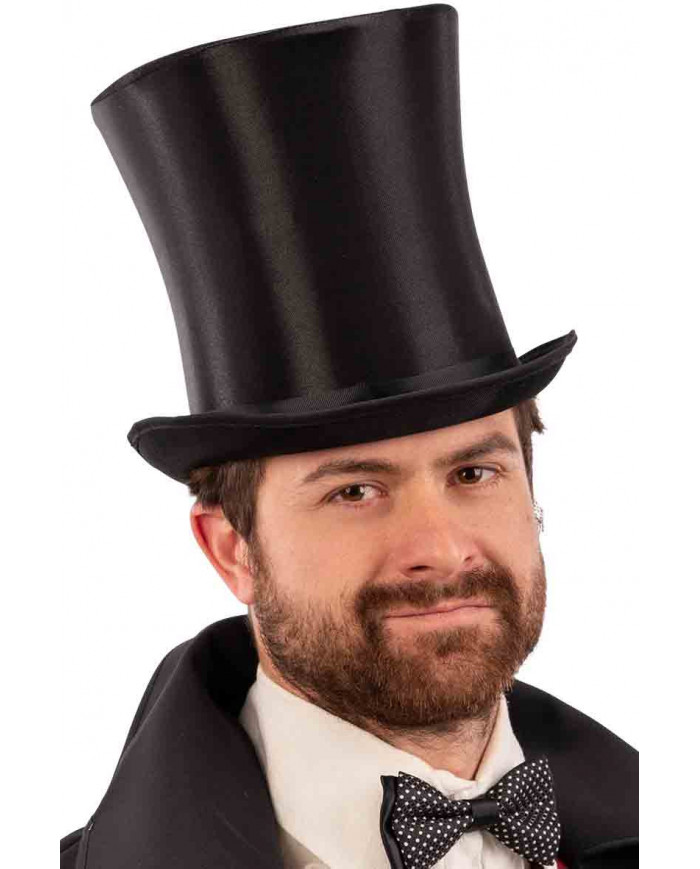 Black satin top hat high cm.20, size 59. Ideal for theatrical