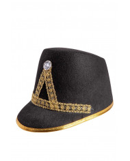 Majorette hat in black felt decorated with trimmings and