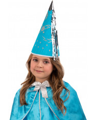 Cone hat in light blue paper with silver decorations and
