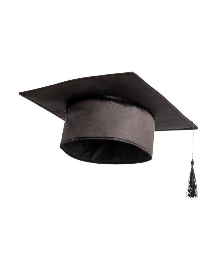 Black graduated hat in sateen, to celebrate together one of the