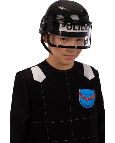 Riot police helmet made of black plastic for children.