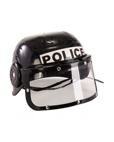 Riot police helmet made of black plastic for children.