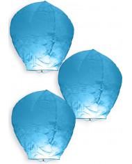 3 farolillos voladores azul claro de unos 95 cm de alto en bolsa con