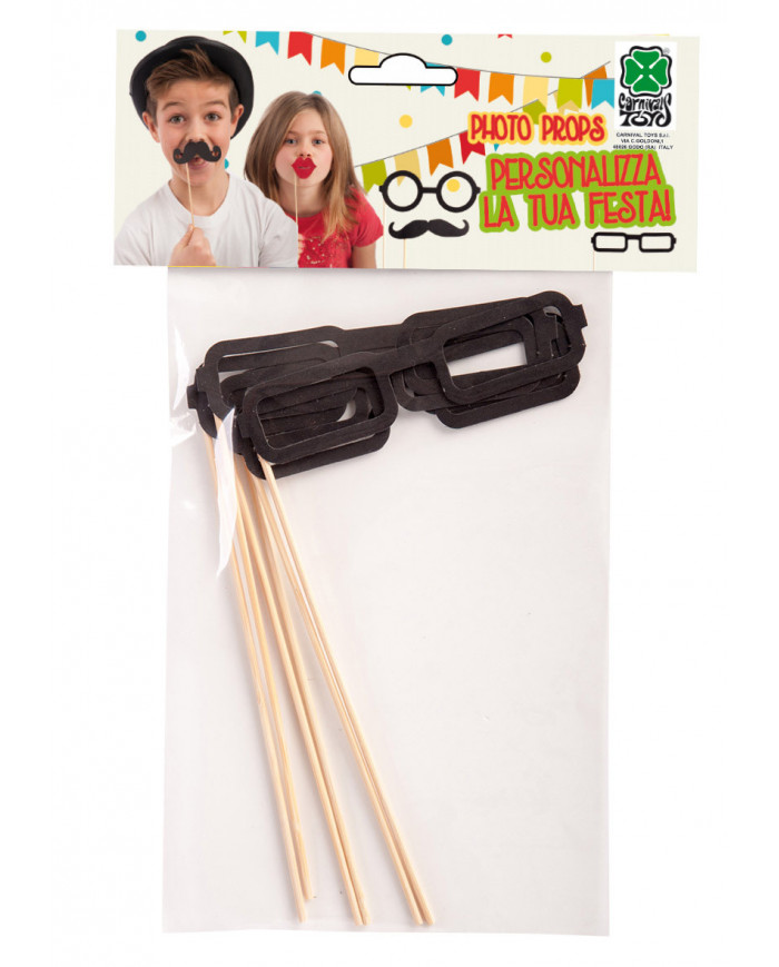 Set composto da sei occhiali neri rettangolari, realizzati in