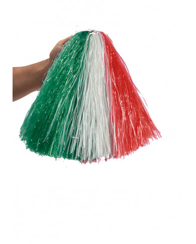 Pompon realizzati in filamenti tricolore verde, bianco e rosso