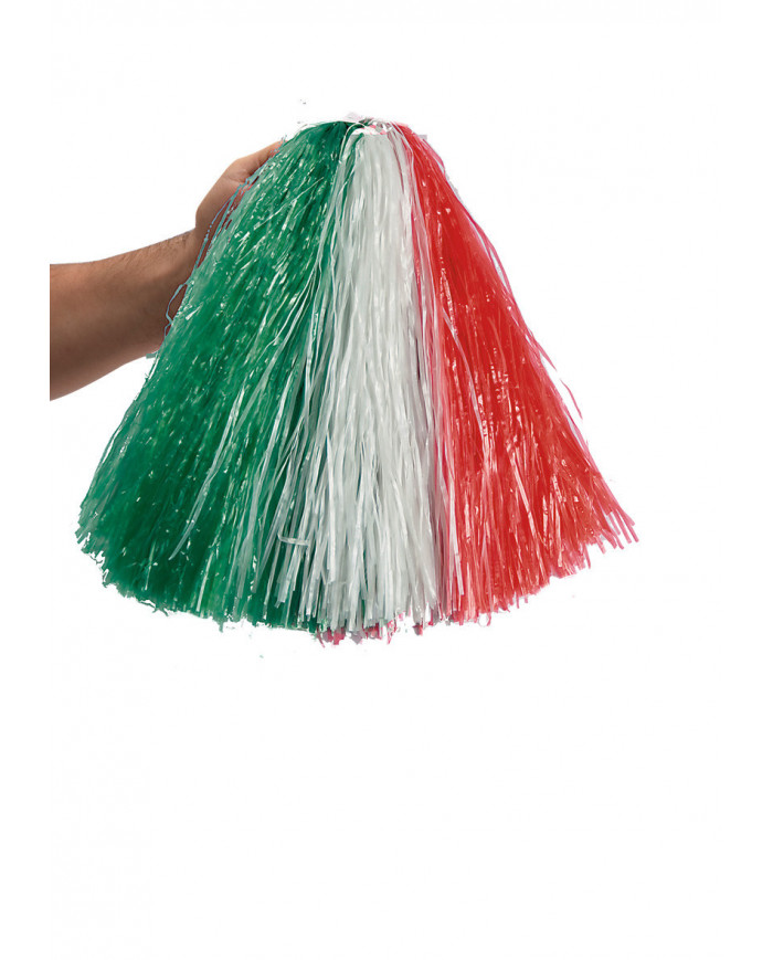Pompon realizzati in filamenti tricolore verde, bianco e rosso