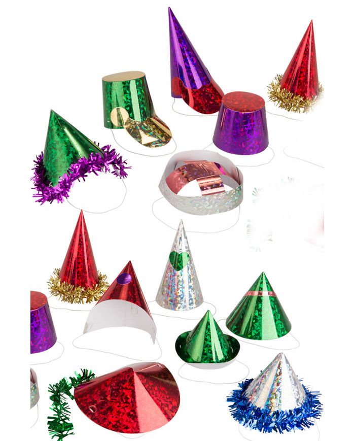 Pack consisting of 72 assorted caps in metallic paper with