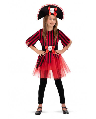 Corsair costume for kid composed of stretch fabric and veil
