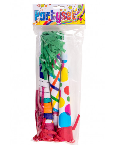 Confezione da 3 trombe in carta, lunghe cm.25, in vari colori.