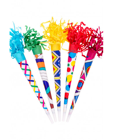 Confezione da 36 trombe in carta, lunghe cm.35, in vari colori.