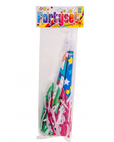 Confezione da 2 trombe in carta, lunghe cm.35, in vari colori.