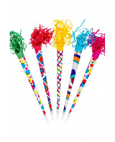 Confezione da 36 trombe in carta, lunghe cm.50, in vari colori.