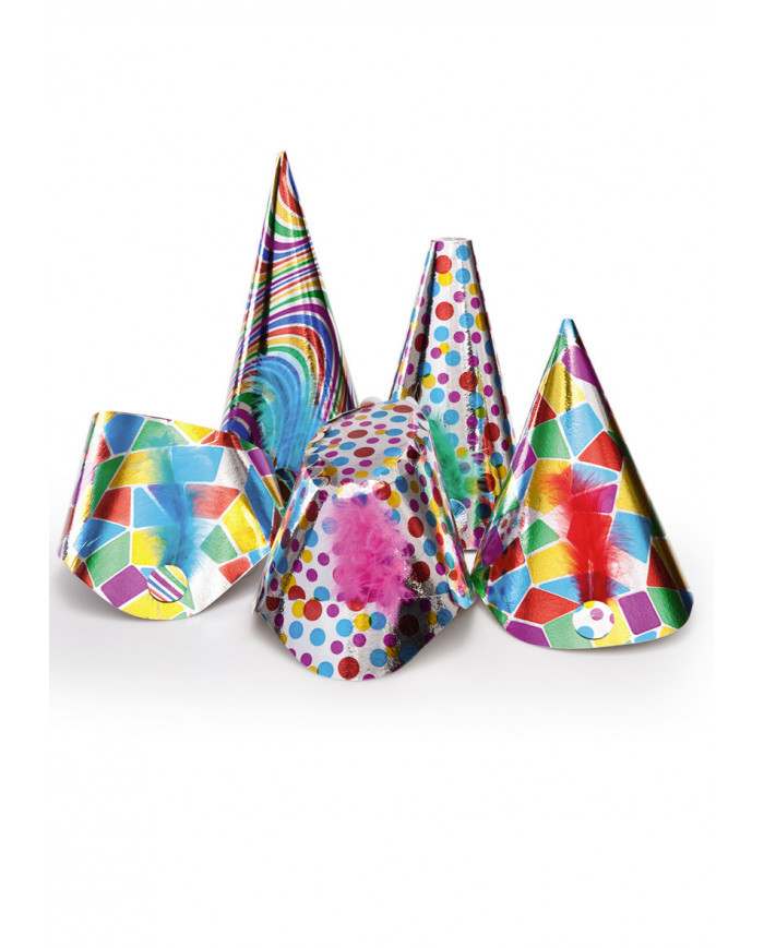50 Big Printed Metallic Paper Hats In Box H.Cm.16/30 Assorted Models