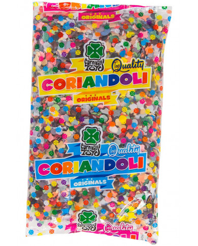 Coriandoli colorati in confezione da 100 grammi. Accessorio