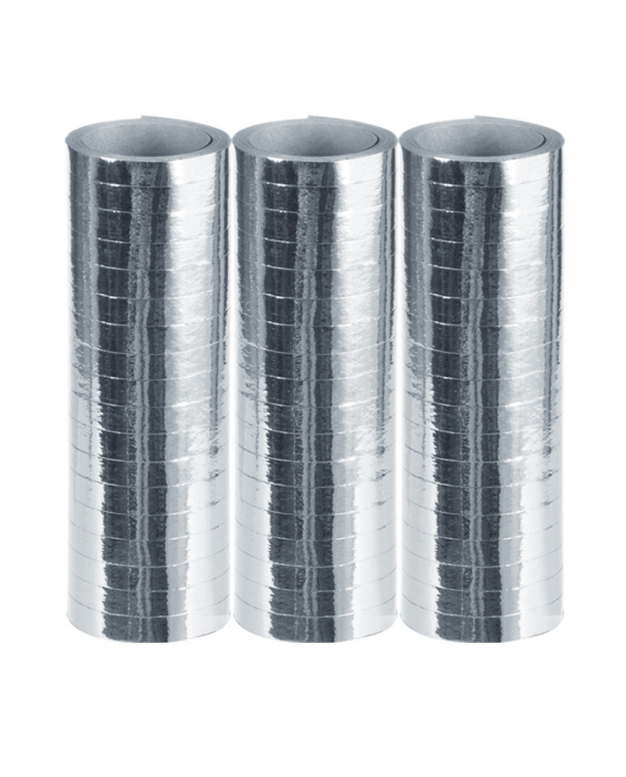 3 metallized silver wrapped streamers, 18 rolls, mm.7, mt.4.