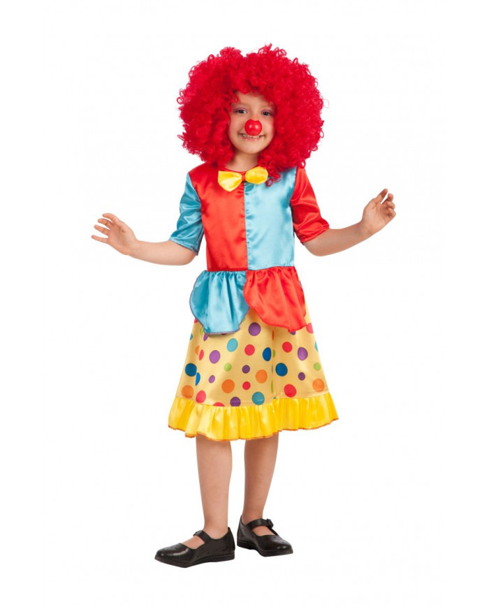 Clown costume for kid with satin multicolor dress, one size