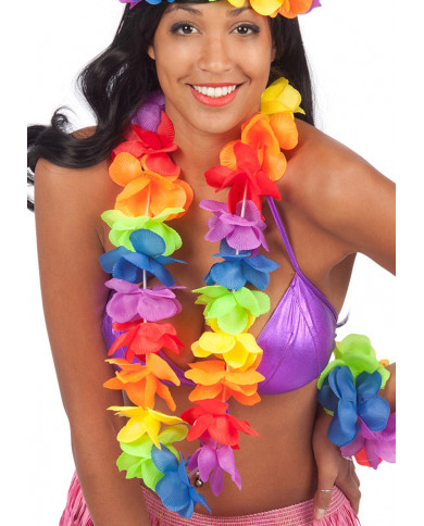 Collanina hawaiana con fiori in stoffa dai colori vivaci e