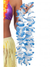 Collar de flores grandes azul y blanca con solapa de cartÃ³n