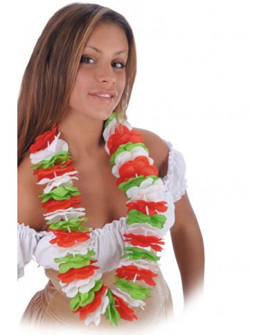 Collana con fiori di stoffa tricolore verde bianco e rosso