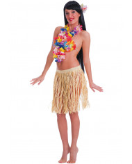 Falda Hawaii de rafia de color natural de unos 45 cm de largo en