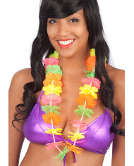 Collana hawaiana con fiori dai colori fluorescenti, adatta per