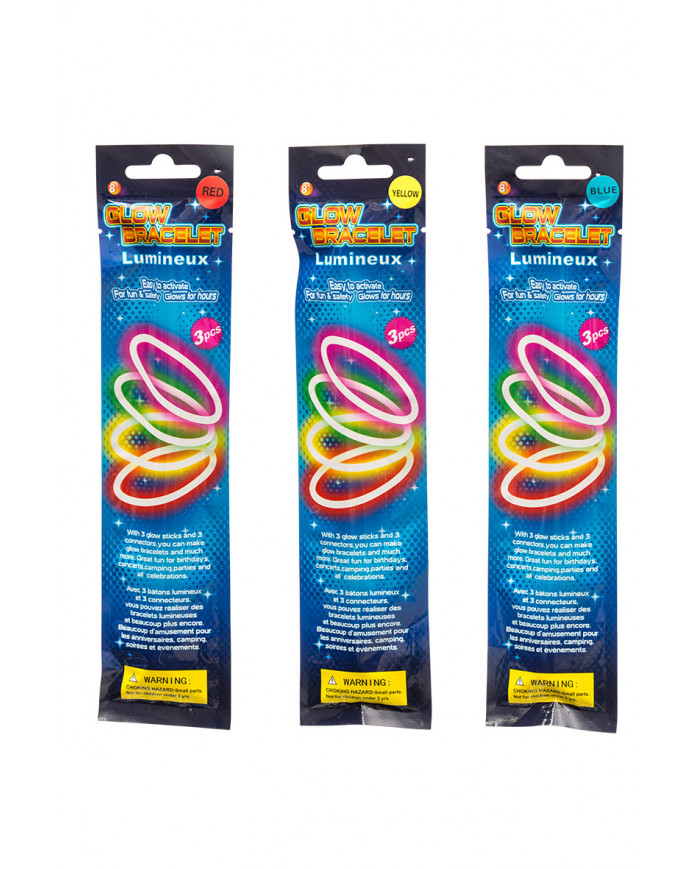 Busta con 3 bracciali luminosi fluorescenti nei colori