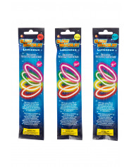 3 bracelets which glow in the dark in the assorted colors: red